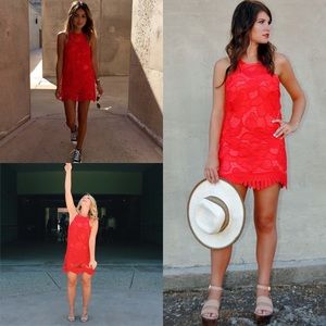 Lovers + Friends ‘Caspian’ Floral Lace Red Dress